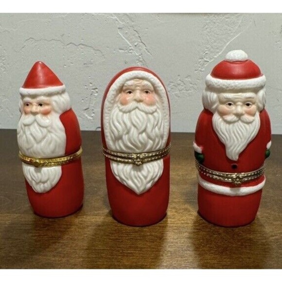 VTG K’S Collection Ceramic Figurines Santa Claus Hinged Trinket Box Set of 3 - Picture 1 of 5